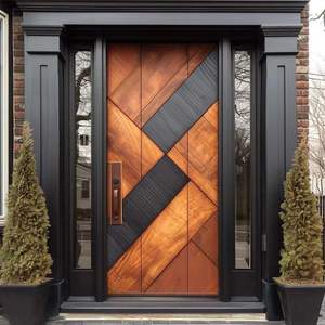 3D彫刻されたモダンなピボットドアハイエンド外装木製スチールエントリー & ホール無垢材 - Product Image 5