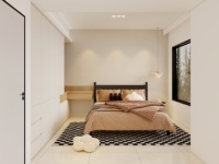 Ensemble de meubles de chambre à coucher modernes, lit avec cadre en bois, grande armoire, table de chevet, bureau intégré, rangement multifonctionnel