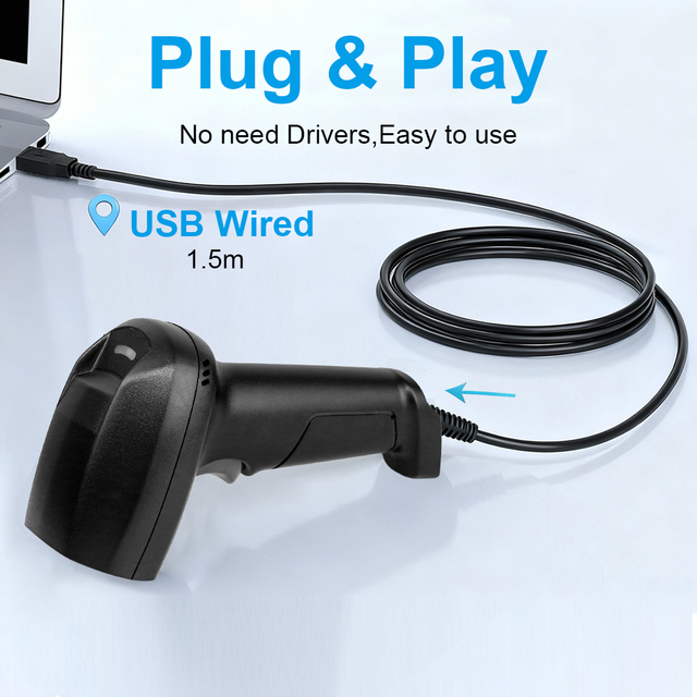 China Factory Wholesale Wired USB Interface Barcode QR Code Scanner Handheld Device for Supermarket Retail POS System
