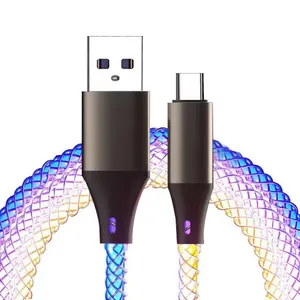 准备发货1M/3ft RGB发光二极管USB电缆类型-C快速充电发光数据线，带铝壳，适用于苹果手机