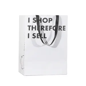 Роскошный большой белый бумажный пакет с индивидуальным логотипом, печатная одежда, упаковка для одежды, бумажные пакеты с ручками