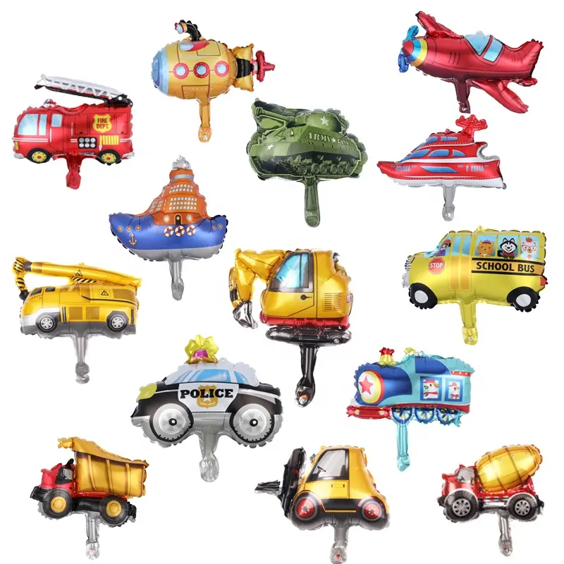 Car Balloons School Bus Fire Truck Train Ambulance Police Foil Balloons Vehicles Balloons for Birthday Party Supplies (Mini car)