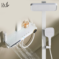 YaKe Robinet de douche multifonction blanc et au design épuré, avec éclairage LED en forme d'étoile, cascade de pluie, affichage numérique à touches piano et fonction massage lombaire