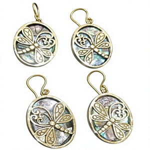 Wholesale Minimalist Bohemian Gold Plated Hoop Earrings Lightweight Alloy Natural Stone Inlay Indian Manufacturer Factory Price - Product Image 1