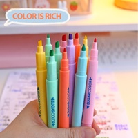 Stylos surligneurs permanents à double pointe, marqueurs de dessin, fournitures de papeterie, marquage des points clés, pour étudiants, 12 couleurs assorties
