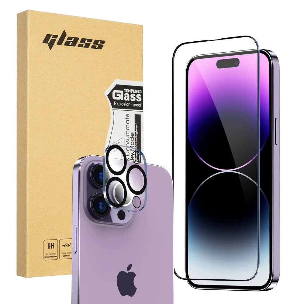 9H Print Camera Lens For Iphone 12 13 14 Silk Print Tempered Glass Screen Protector For Iphone 14 pro