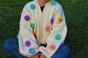 Luce di lusso bella tessuto fiore personalizzato <span class=keywords><strong>pizzo</strong></span> geometrico perla di cotone ricamo filo palla <span class=keywords><strong>cardigan</strong></span> per le donne - Product Image 2