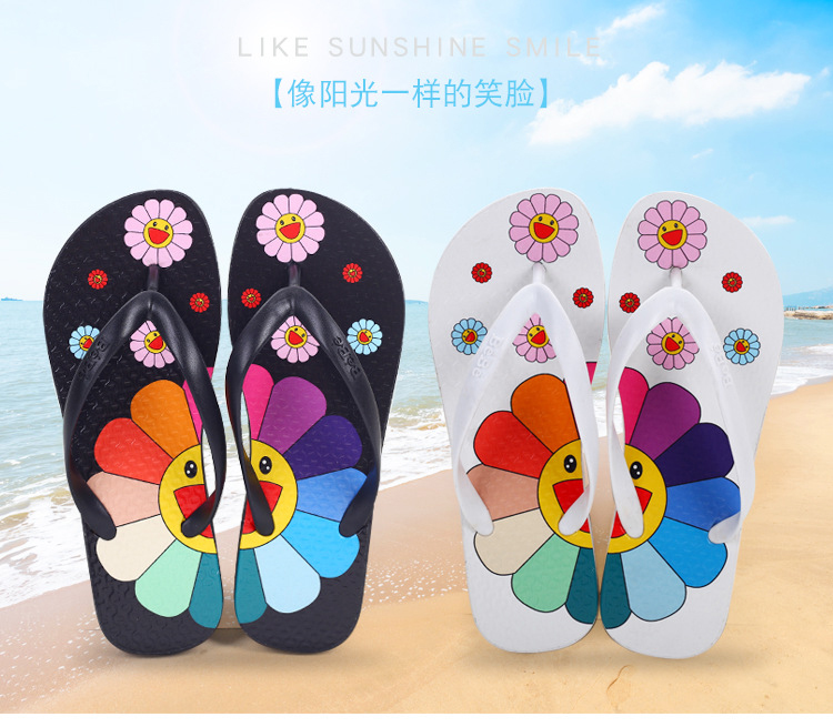 Custom Printing Sunflower Flipflops Fashion Beach Shoes Flat Non-slip Flip-flops Slippers