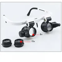 Loupe de lunettes à lumières LED 8x 15x 23x Loupe de tête à double lentille pour réparation de montres électroniques