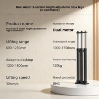 Bureau informatique assis-debout électrique à double moteur avec cadre et élément de levage en acier inoxydable et réglage de la hauteur en trois sections