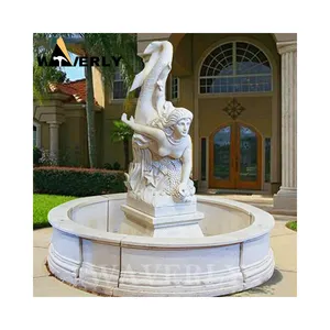 Modern Garden Big Size Marble Fountain Outdoor Large Stone Water Fountain White Marble Stone Mermaid Fountain