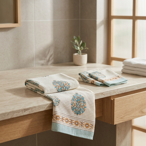 Ensemble de serviettes en coton gaufré écologique de haute qualité, 2 serviettes de toilette et 1 serviette de bain, imprimé feuilles brodées, absorbant, pour adultes, décoration personnalisée pour la maison - Product Image 1