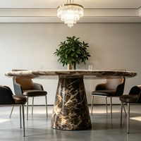 Table à manger de luxe de style rétro, plateau circulaire, base conique, en marbre brun Emperador, adaptée aux restaurants de haute cuisine