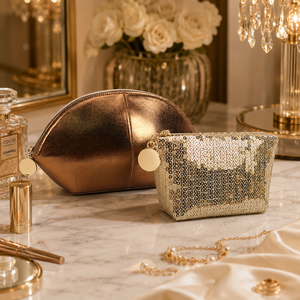 Light Gold Sequin <b>Mini</b> Cosmetic <b>Pouch</b> with Gold-Tone Zipper for Daily Makeup and Small Beauty Item Storage - Product Image 4
