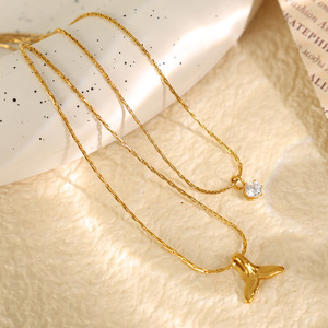 Collar de cadena de clavícula de doble capa con borlas y colgante de circonita para mujer, joyería de moda para fiestas. - Product Image 2