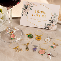 Lot de breloques personnalisées pour verres à vin, marqueurs de boisson floraux, pendentifs rose, marguerite, tournesol, feuille, pour fêtes de mariage, en gros