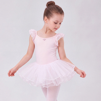 Robe de tutu de ballet pour filles avec manches volantées et bordure à volants fleuris en tissu spandex pour la pratique quotidienne et les récitals