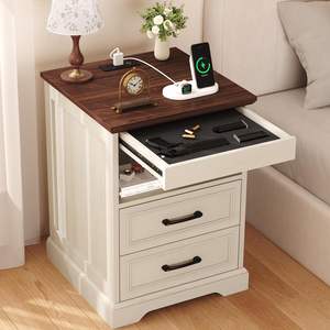 Yusong Farmhouse Night Stand 25 In Tall With Gun Drawer And Charging Station <b>Bedside</b> <b>Table</b> Modern Design - Product Image 1