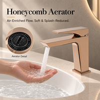 Robinet de lavabo carré or rose à levier unique, à poser sur le comptoir, avec cartouche céramique, garantie 5 ans, pour salle de bain moderne