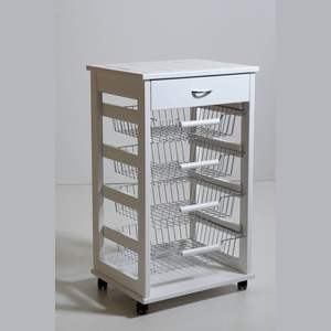 Chariot de rangement moderne professionnel en hêtre massif avec plateau en bois, roulettes en plastique et poignées en fer pour usage quotidien - Product Image 1