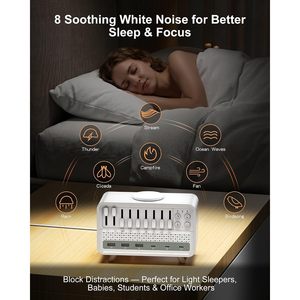Máquina de Ruido Blanco con Cargador Inalámbrico PD65W USB C y 10W, 8 Sonidos de la Naturaleza, 6 Puertos para Dormir y Relajarse - Product Image 4