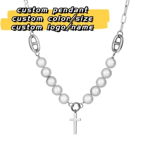 Collar de Perlas para Mujer con Colgante de Cruz Personalizado en Acero Inoxidable Pulido de Alta Calidad - Product Image 6