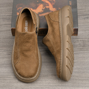 Chaussures décontractées pour hommes en cuir de vache véritable, à enfiler, bout rond, semelle extérieure en caoutchouc respirante, style marche, confortables et légères - Product Image 2