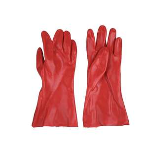 Guantes de Trabajo de Seguridad Industrial de Tela de Algodón Recubierta de PVC Rojo Resistente de Alta Calidad, Resistentes al Aceite y a los Productos Químicos, 35 cm - Product Image 5