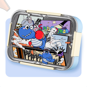 Fiambrera de dibujos animados para niños, contenedor de comida Bento de acero inoxidable con carcasa de plástico y compartimentos para la preparación de comidas para niños en la escuela - Product Image 4