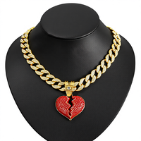 Collier cœur en strass multicolores NL2041, bijoux hip-hop tendance, cadeau pour les amoureux, collier pendentif cœur brisé cubain