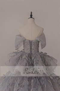 Ruolai-<span class=keywords><strong>vestido</strong></span> de noche de diseñador sin tirantes LWC6788, púrpura, <span class=keywords><strong>lila</strong></span>, <span class=keywords><strong>para</strong></span> fiesta, con plumas escalonadas, sin hombros, <span class=keywords><strong>para</strong></span> <span class=keywords><strong>mujer</strong></span> - Product Image 4