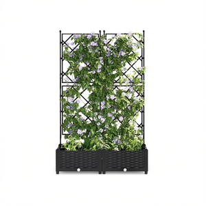 Fioriera da Giardino in Acciaio Nero 80 x 40 x 125 cm con Traliccio e Cancello, Design Moderno per Esterni - Product Image 1