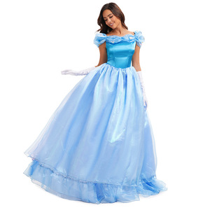Disfraz de Cenicienta, vestido azul con hombros descubiertos, disfraz de Cosplay para adultos, traje para actuación en escenario de Halloween, para mujeres mayores de 14 años - Product Image 2