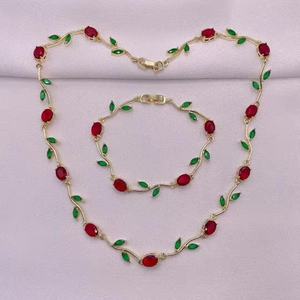 Ensemble de bijoux en zircon plaqué or 18 carats, collier et bracelet, pendentif feuille rose et violette, cadeau pour femmes, ensembles de bijoux - Product Image 3