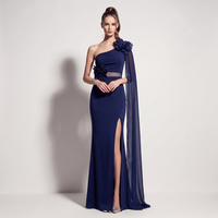 35692 #   Robe de soirée/bal asymétrique en satin et mousseline avec fleurs 3D 2026