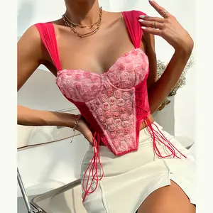 Bandage Corset Tank Tops For Women Sexy Corset De Mujer Sweet Romantic Flower Corset Tops