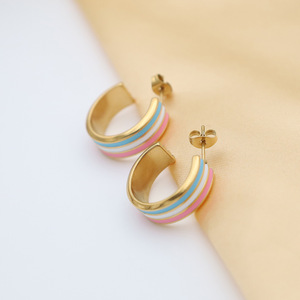 <b>Cuff</b> <b>Earrings</b> Gold Colorful Striped Geometric Design Women's Everyday Wear - Product Image 3