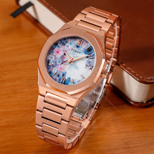 Foksy Fabricant Fleur élégante Bracelet en cuir en acier inoxydable étanche <span class=keywords><strong>Montre</strong></span> <span class=keywords><strong>à</strong></span> quartz de luxe pour femmes <span class=keywords><strong>à</strong></span> prix réduit - Product Image 5