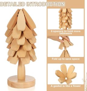 Ensemble <span class=keywords><strong>de</strong></span> 6 <span class=keywords><strong>dessous</strong></span>-<span class=keywords><strong>de</strong></span>-<span class=keywords><strong>plat</strong></span> pliables en bois <span class=keywords><strong>de</strong></span> hêtre avec support pour plats chauds, casseroles, poêles et assiettes - Product Image 5