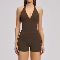 Ensemble de sport personnalisé, durable et recyclé, avec brassière débardeur anti-humidité et short de yoga très extensible effet push-up