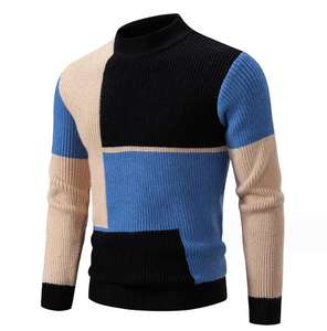 男士圆领拼色长袖毛衣修身针织羊毛衫外套 - Product Image 4