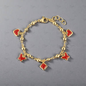 Alta calidad 14K chapado en oro de acero inoxidable niños lindo esmalte rojo encanto pulsera joyería - Product Image 4