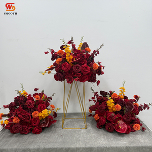 Boule de fleurs artificielles lisse de 40 cm, bordeaux et orange, pour centre de table de mariage et de fête, décoration florale - Product Image 4