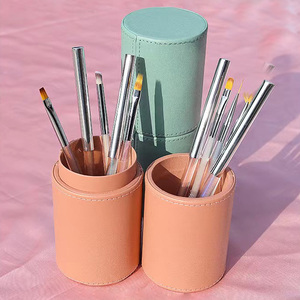Clear Plastic Handle Nail Art Brushes Fine Nylon Liner Flower Petal Daisy Drawing Ombre Fan Blending Oval Flat Gel Brush <b>Set</b> - Product Image 4