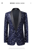 Robe pour homme à sequins avec barre de flash à couleurs changeantes DJ Nightclub Stage Performance Suit Host Singer Navy Blue Jacket
