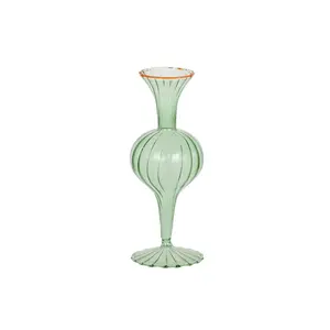桌面卧室摆件家居装饰定制硼硅酸盐小精致绿色彩色玻璃芽花瓶，带橙色边缘