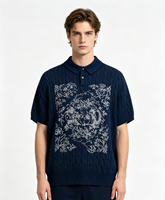 Tissu jacquard floral imprimé Kornit personnalisé pour chemise, motif vintage en maille torsadée, manches courtes, streetwear, 100% coton, séchage rapide