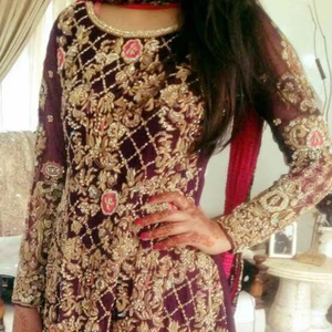 Robe de créateur grande taille pour femme, tenue de fête de mariage indien/pakistanais, perles de verre en cristal ornées, collection Dabka Work-2019 - Product Image 4