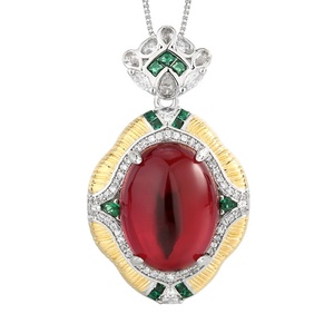 Trendy Eco-friendly Copper 15*20mm Oval Cut Ice Fluorescent Cubic Zirconia Pendant Jewelry Unique <b>Statement</b> <b>Necklace</b> Gold Plated - Product Image 1