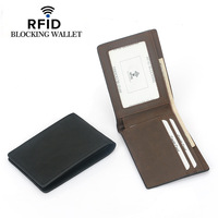 Pemegang kartu kredit saku depan kustom tipis ramping desain minimalis dompet kartu kulit asli penghalang RFID untuk pria